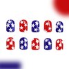 4th of July Press on Nails Short Square Fake Nails Tricolor Full Cover America Flag False Nails with White Star Designs Glossy Glue on Nails Petite Acrylic Manicure Artificial Nails for Women Girls