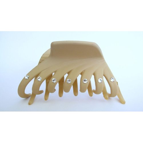 Generic Tan beige hair claw clip with crystals for fine thin hair (Crystal choice: With crystals), 1 Count (Pack of 1)
