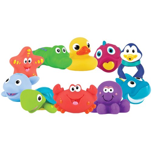 Nuby 10 Count (Pack of 1) Little Squirts Fun Bath Toys, Assorted Characters