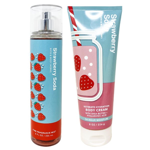 Generic Bath and Body Work STRAWBERRY SODA Duo Gift Set - Fragrance Mist and Body Cream - Full Size