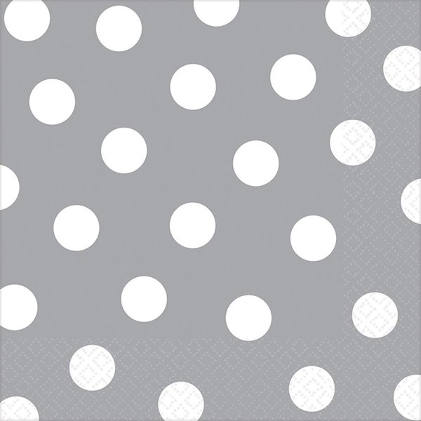 Amscan Luncheon Napkins Party Supplies, 6.5" x 6.5", Silver/White