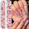 12 Grids Gold Pink Nail Glitter Sequins 3D Holographic Nail Glitter Flakes Butterfly Flower Leaf Nail Sequin Flakes Heart Rabbit Nail Charms for Women Nails Art Decorations