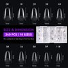 Gelike ec Short Almond Nail Tips: 240PCS Soft Gel Tips for Almond Shaped Full Cover Gel X Nail Tips Pre Etched - PMMA Resin Clear False Nails 10 Sizes