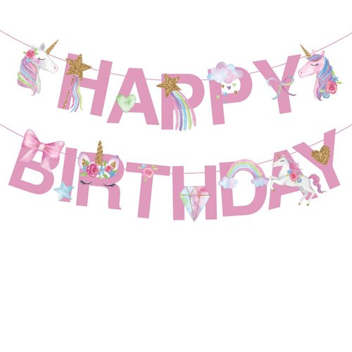 Unicorn Happy Birthday Banner/Unicorn Party Supplies Decorations for Kids Birthday Party Decoration,Pink