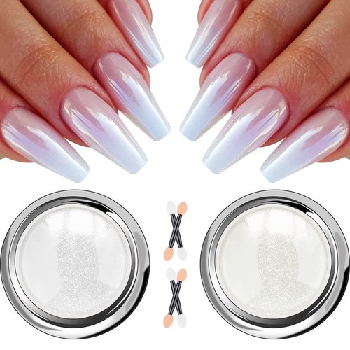 White Pearl Chrome Nail Powder - Aurora Ice Shimmer Nail Powder Chrome Pigment Powder for Nails, Gifts for Women Mirror Effect Glitters Nail Art Powder for DIY Salon