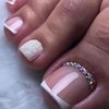 24Pcs French Tips Press on Toe Nails Short Square Toe Nails Rhinestone and Glitter Design Nude Glossy Toe Nails Fake Nails Summer Beach False Toe Static Nails Artidicial Acrylic Nails for Women