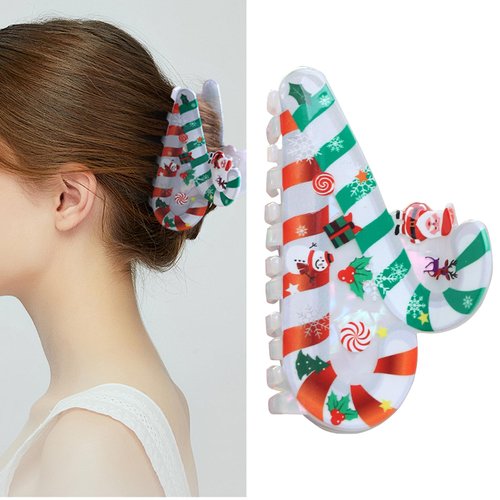 Christmas Hair Claw Clips for Women Big Candy Cane Santa Claus Styling Designs Hairpin Cute Funny Ponytail Shark Clip Hair Accessories Christmas Styling Hair Decoration Supplies 1PC (Candy)