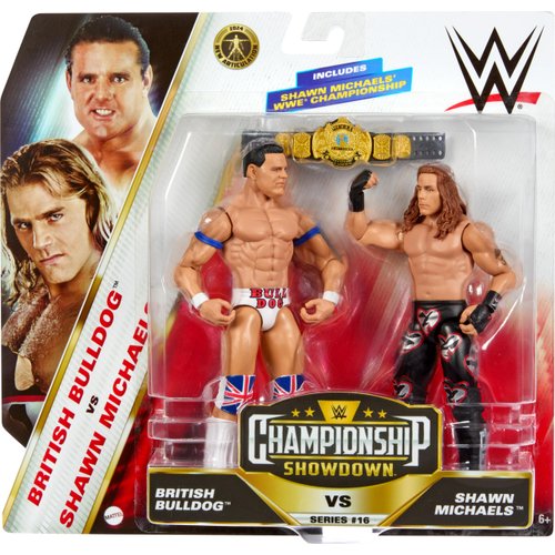 Mattel WWE Championship Showdown 2-Pack Action Figures & Accessory, Series #16 British Bulldog vs Shawn Michaels Collectible Set, 6-inch