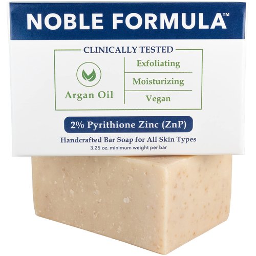 Noble Formula Zinc Bar Soap, Vegan Argan Oil 2% Pyrithione Zinc (ZnP) for All Skin Types Including Those With Acne, Psoriasis and Eczema, 3.25 oz