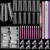 Dual Nail Forms Set,TsMADDTs Clear Acrylic Coffin Nail Forms Set with 120pcs Gel Nail Molds 10pcs Clear Nail Tips Clips,Nail Gel Brush Pen Nail Files Buffer Cuticle Pushers,Nail Extension Forms Set