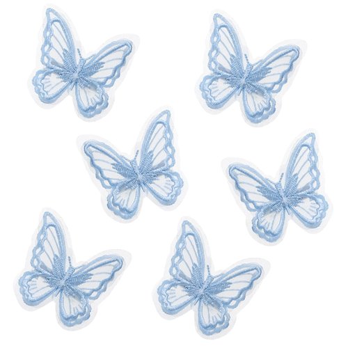 Butterfly Hair Clips 6Pcs Lace Embroidery Flower Butterfly Hair Bow Pins Barrette Hair Accessories for Women and Girls Small Realistic Colorful Handmade 90s Hair Clips (Light Blue)