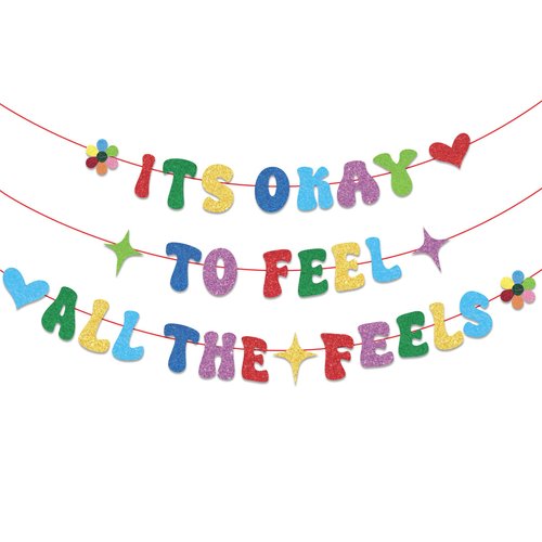 Inside Party Decorations Banner DIY Colorful Glitter It's Okay to Feel All The Fells party supplies Hanging Banner Decorations Cute Themed decorations for Birthday Party