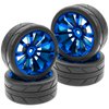 ShareGoo OD 2.55" Rubber Tires w/Plastic Wheel Rims 12mm Hex Compatible with HSP Tamiya Kyosho Traxxas Sakura WLtoys 1/10 RC On Road Racing Touring Car (Blue)