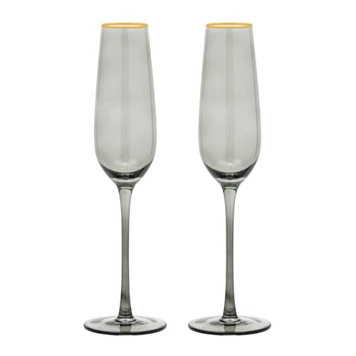 Vikko Champagne Flutes, 8.5 Ounce Toasting Champagne Flute, Smoked with Gold Rim, Crystal Clear Champagne Glasses, Set of 2 Elegant Sparkling Wine Glasses