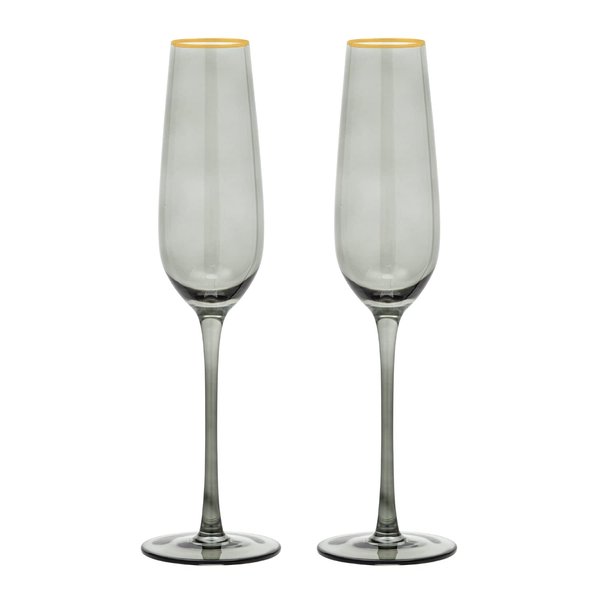 Vikko Champagne Flutes, 8.5 Ounce Toasting Champagne Flute, Smoked with Gold Rim, Crystal Clear Champagne Glasses, Set of 2 Elegant Sparkling Wine Glasses