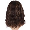 morvally Short Mix Brown Wavy Bob Wig with Bangs for Women 16 Inches Natural Synthetic Hair Wavy Wigs