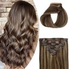 Hair Extensions Clip in Human Hair, Clip in Extensions, Blonde Highlighted Human Hair Straight 7 Pieces 16 Inch 70g Invisible Silky Clips Clip on Extension