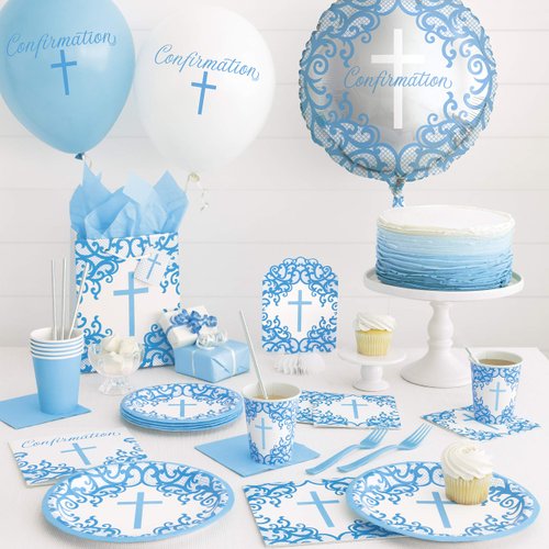 Unique Fancy Blue Cross Round Dessert Paper Plates - 7" (Pack of 8) - Elegant & Disposable Party Essential for Religious Events and Any Occasions
