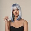 BERON Blue White Ombre Short Wigs Straight Bob Ombre Color Hair Wig for Women Wigs with Bangs Synthetic Daily Use Wigs Wig Cap Include