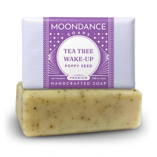 MOONDANCE SOAPS Tea Tree Soap - Handmade Soap with Poppy Seeds, Coconut, Olive, Sweet Almond and Palm Oils, Cocoa and Shea Butters, Tea Tree and Peppermint Essential Oils (One Bar) and More