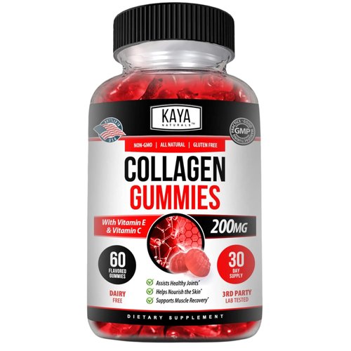 Kaya Naturals Collagen Gummies for Men & Women Supplement | Nature Made Gummies - 1000mg of Hydrolyzed Collagen, Vitamin C, Selenium & Biotin, Strawberry Flavor - 60 Count Gummies