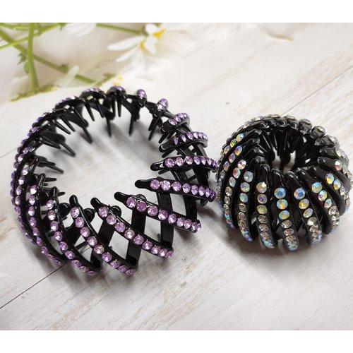 2 Pack Rhinestone Expandable Ponytail Holder, Bird Nest Hairs Clip Hair Tail Claw Clamps Bun Maker Accessory for Women