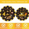 92 Pcs Construction 4th Birthday Party Supplies Dump Truck Theme Four Tableware Includes Hanging Swirl, Balloons, Plates, Table Cloth for Boys Construction Four Years Old Bday Party Decorations
