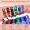 Boko 50ML Body Glitter Gel, Holographic Silver Chunky Glitter Gel for Face Hair Body Sparkle Makeup, Mermaid Face Glitter Sequins for Christmas Festival Concert Party Event Rave Accessories