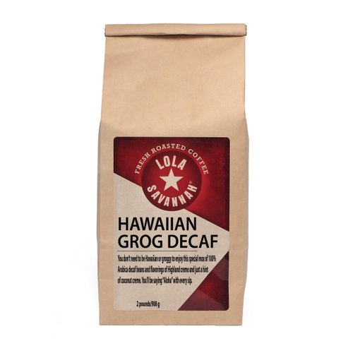 Lola Savannah Hawaiian Grog Whole Bean Coffee - Roasted Arabica Beans Bring The Flavors Of The Tropics To Your Cup Of Coffee | Decaf | 2lb Bag