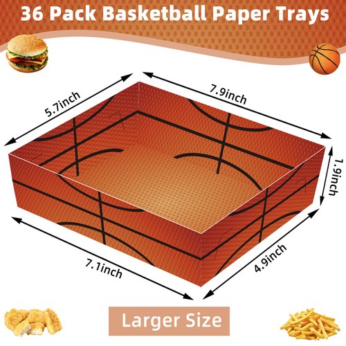 Basketball Party Decorations Basketball Party Supplies-36Pcs Basketball Party Favors Basketball Paper Food Tray Basketball Disposable Serving Boats for Basketball Theme Birthday Party Decorations