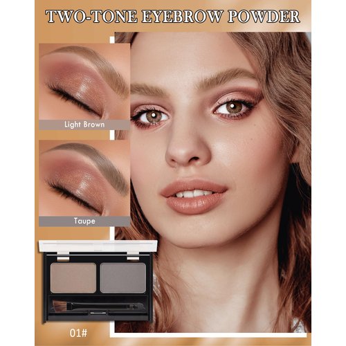 Waterproof Eyebrow Powder Kit-2 Colors Eye Brow Powder Tinted Palette Long Lasting,Light Brown/Taupe Brow Filler Defined&Sculpt Natural Eyebrow Contour Makeup for Sparse Brow with Brow Brush &Razor-01