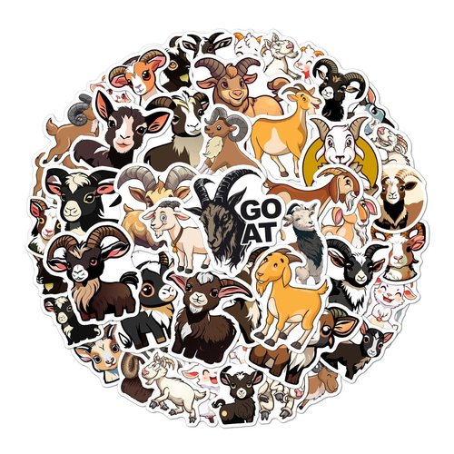 Pack 50 Pcs Cute Animal Goat Stickers for Water Bottles Waterproof Laptop Luggage Computer Scrapbooking Teens Adults Girls Boys Funny Aesthetic Sticker Packs Small Vinyl Decals