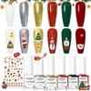 MIZHSE Christmas Nail Polish Set, 6 Colors Red Green Yellow White Sliver Sparkle Polish Set Quick Dry Nail Polish Set with Xmas Sticker, Fall Winter Manicure Gift for Women