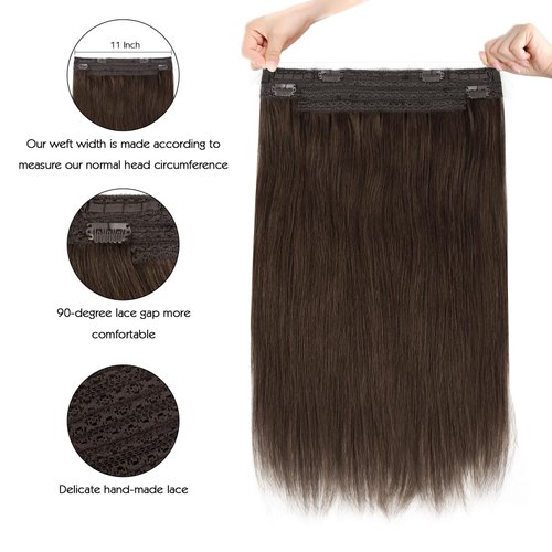 Sassina Invisible Wire Hair Extensions Real Human Hair with Transparent Wire Adjustable Size Secure Clips Natural Straight Secret Miracle Hairpiece, #2 Dark Brown 18 Inch 80 Gram