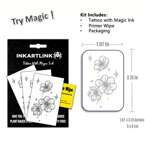 INKARTLINK Semi Permanent Tattoos, 3 Sheets of Small Temporary Tattoos, Adult Art Designs, Party Favors, Waterproof, Realistic, No Adhesive, No Reflective, Lasts 1-2 Weeks (Petals)