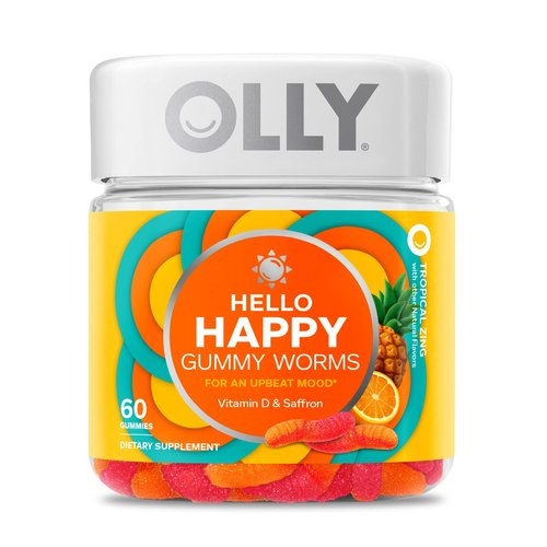 OLLY Hello Happy Gummy Worms, Mood Balance Support, Vitamin D, Saffron, Adult Chewable Supplement...