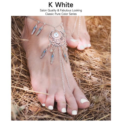 dukasou Semi-Cured Gel Pedicure Strips 32pcs Pure Color Series(K White) - Full Nail Wraps for Women Girls Gel Toenail Stickers Works with Any Nail Lamps Includes Nail Pads Nail File & Wood Stick