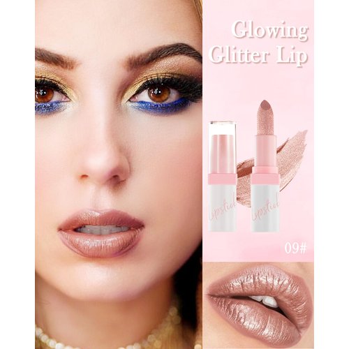 Diamond Glitter Matte Lipstick,Long Lasting Waterproof Shiny Lip Gloss,Nude Pink Metallic Sparkling High Pigment Non-Stick Cup Lip stain Tint, Full-Coverage Lip Balm Lip Makeup,Gift for Women Girl-09