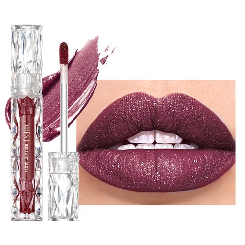 Easilydays Glitter Liquid Lip Gloss, Diamond Shimmer Lipstick, Metallic Matte Lipstick High Pigment Waterproof Long Lasting Lip Glaze, Sparkling Glossy Liquid Lipstick Lip Gloss for Women (#09)