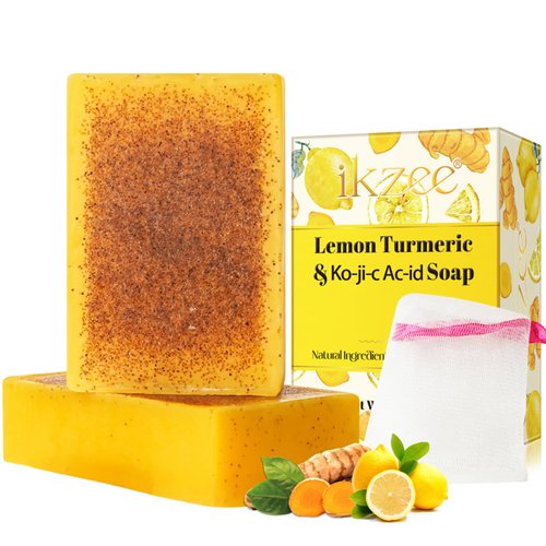Turmeric Soap Bar for Face - Turmeric Soap Bar 2PCS - Cleansing Lemon Turmeric Ko-ji-c Ac-id Soap - Moisturizing Body Soap Bars - Natural Soap - Bar Soap for Women & Men - with Soap Net Included