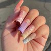 Hkanlre Pink Press on Nails Long Fake Summer Nails Ballerina Tips Full Cover False Colorful Gradient Nails for Women and Girls 24PCS