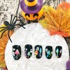 Halloween Fake Nails White Ghost Press on Nails Short Almond with Mushroom Designs Cute Ghosts Acrylic Nails Press ons Halloween Glue on Nails Full Cover Spooky False Nails for Women 24 Pcs