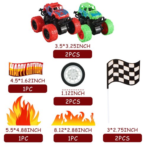 Truck Cake Toppers Truck Cake Decorations Flame Blaze Wheel Race Car Cake Toppers For Kid Boy Truck Themed Racing Car Party Decorations Supplies (Truck)