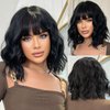 Doremiy Short Bob Black Wavy Wigs for Women Natural Shoulder Length Wig with Bangs Synthetic Wigs for Daily Cosplay