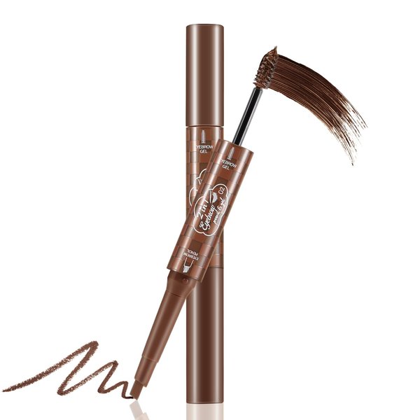 Apooliy 2-in-1 Eyerow Pen and Brow Gel,Waterproof Eyebrow Gel,Long Lasting Eyebrow Pencil，Transfer-proof Brow Makeup Applicator