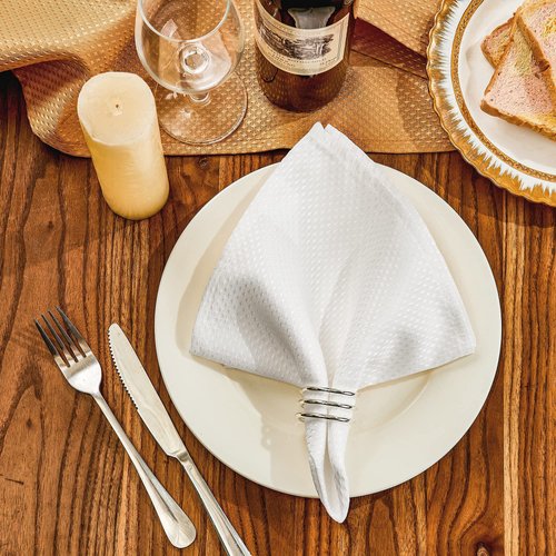 Mebakuk Cloth Napkins Set of 12, Premium 17 x 17 Inch Solid Washable Small Triangle Weave Napkins, Soft Table Napkin for Wedding Party Restaurant Dinner Parties (Pearl White, Set of 12)