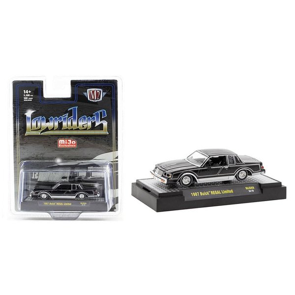 1987 Regal Limited Lowrider Black with Silver Graphics Lowriders Limited Edition to 5500 pieces Worldwide 1/64 Diecast Model Car by M2 31500-MJS