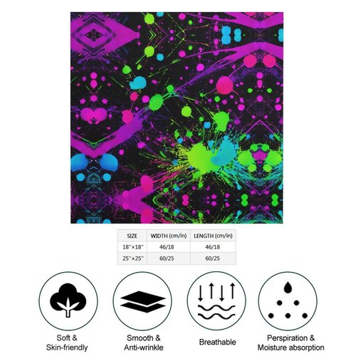 RQZWDQ Glow in Dark Splatter Neon Bandana for Men Women Square Headscarf Handkerchief Silk Neck Scarf Headbands Headwrap Wristband Head Hair Wraps for Adult