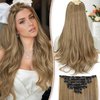 KooKaStyle Clip in Hair Extensions Thick Long Straight Hair Extensions Upgrade Soft Lace Weft Lightweight 7PCS Layered Hair Extensions Dark Ash Blonde 20Inch for Women