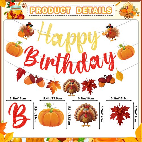 Thanksgiving Birthday Party Decorations Happy Birthday Thanksgiving Decorations Banner with Fall Leaves Garland for Thanksgiving Birthday Decorations Fall Birthday Decorations